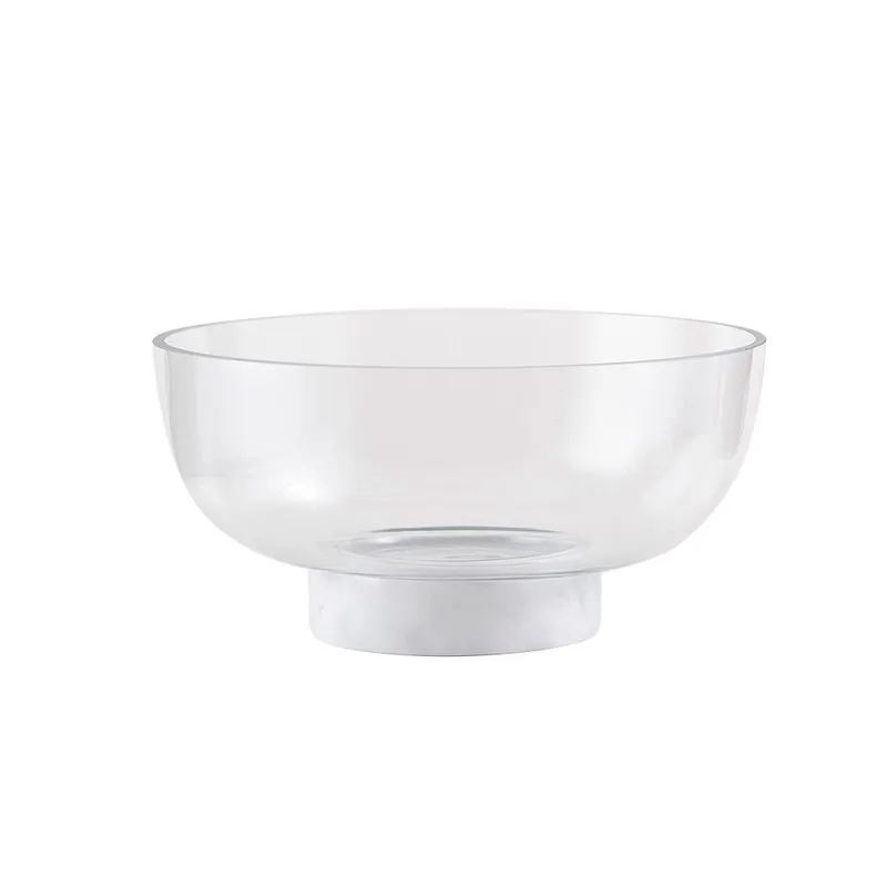 CENTRO DE MESA EM VIDRO E MARMORE TRANSPARENTE E BRANCA - 2500ML