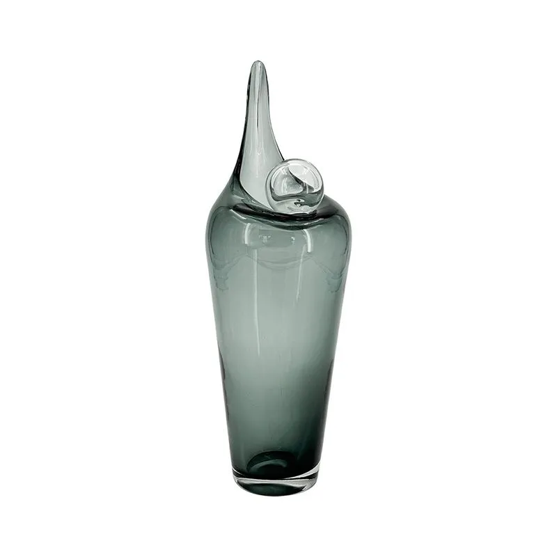 VASO DECORATIVO EM VIDRO VERDE COM DETALHE BOLA ESTILO MURANO