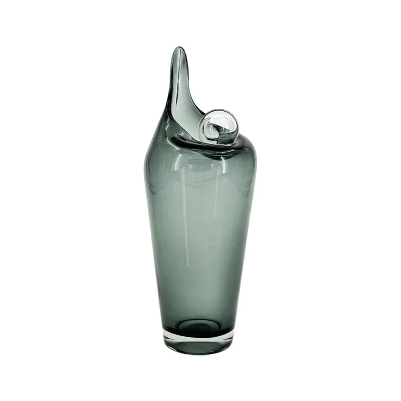 VASO DECORATIVO EM VIDRO VERDE COM DETALHE BOLA ESTILO MURANO