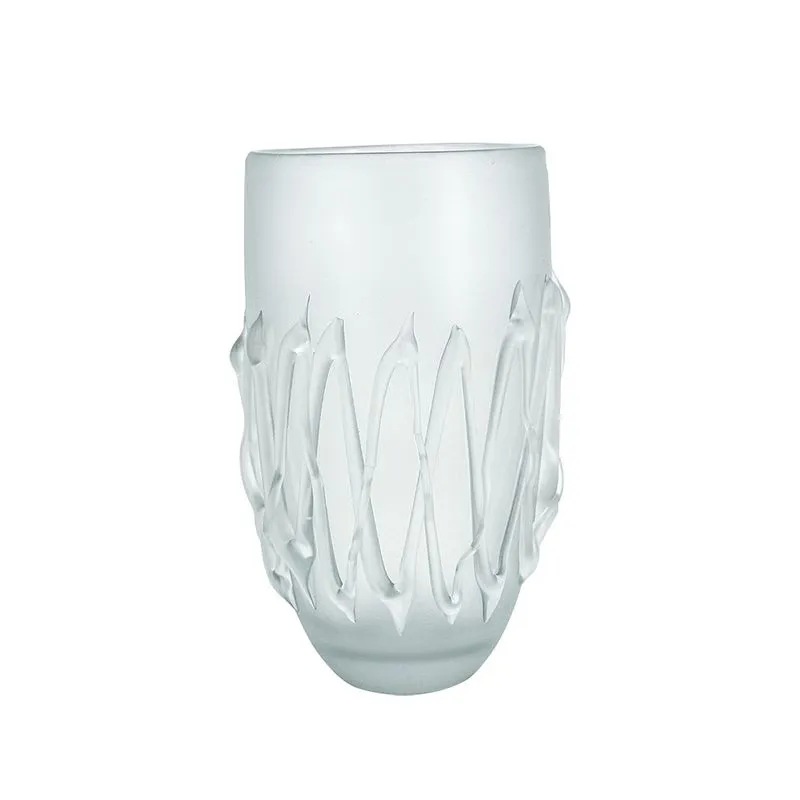 VASO DECORATIVO EM VIDRO BRANCO FOSCO COM DETALHES EM RELEVO ESTILO MURANO