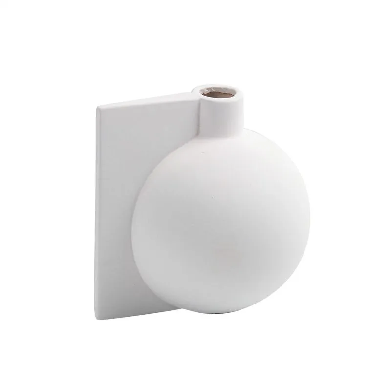VASO DECORATIVO DETALHE FORMAS RETAS EM CERAMICA BRANCO