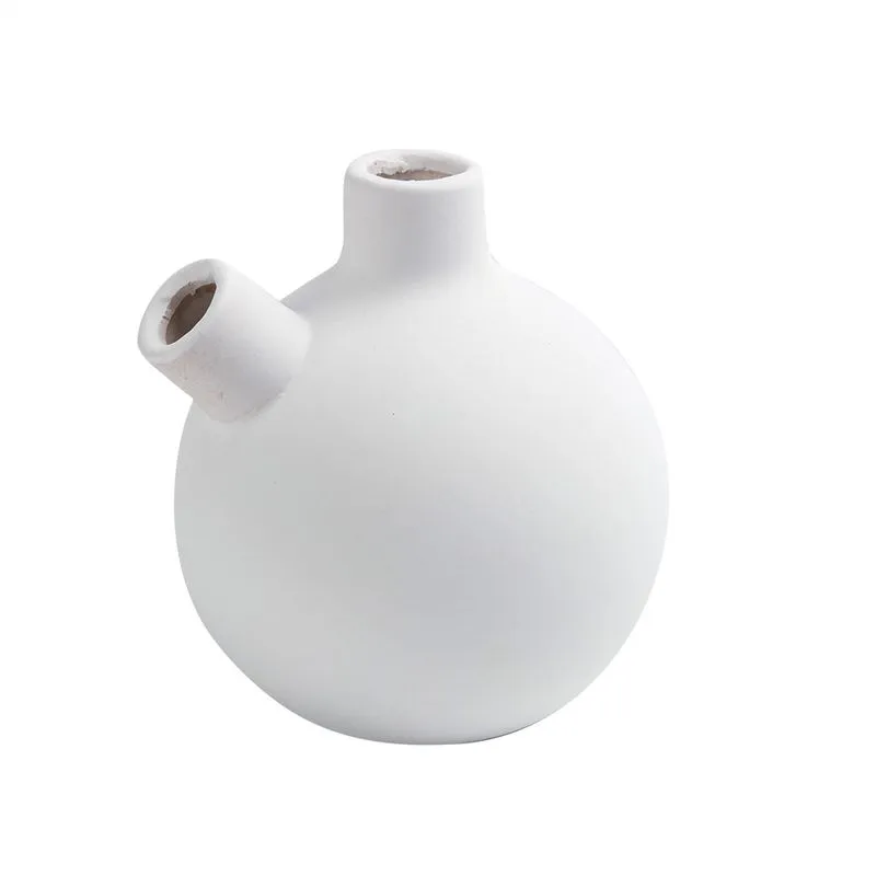 VASO DECORATIVO DETALHE FORMAS RETAS EM CERAMICA BRANCO