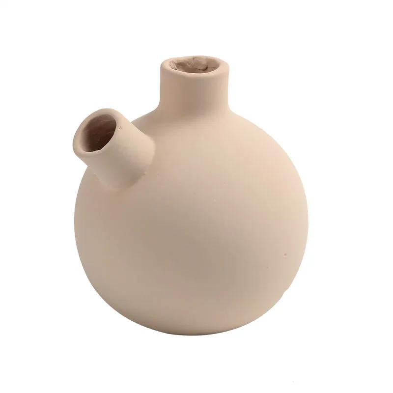 VASO DECORATIVO DETALHE FORMAS RETAS EM CERAMICA BEGE