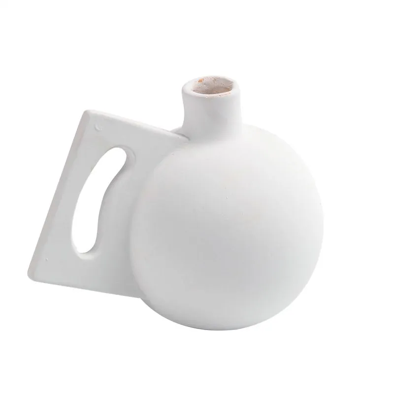VASO DECORATIVO DETALHE FORMAS RETAS EM CERAMICA BRANCO