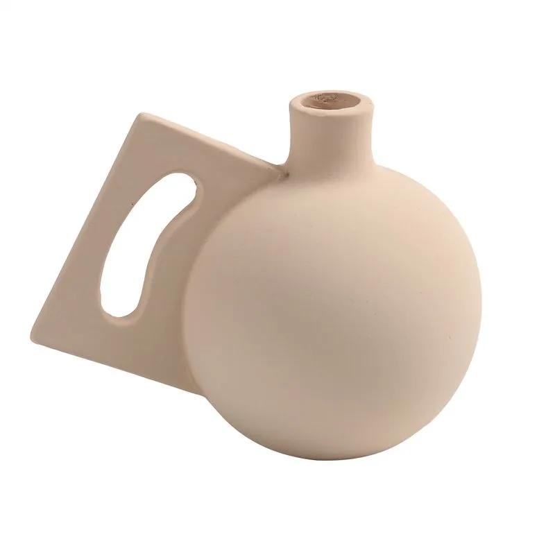 VASO DECORATIVO DETALHE FORMAS RETAS EM CERAMICA BEGE