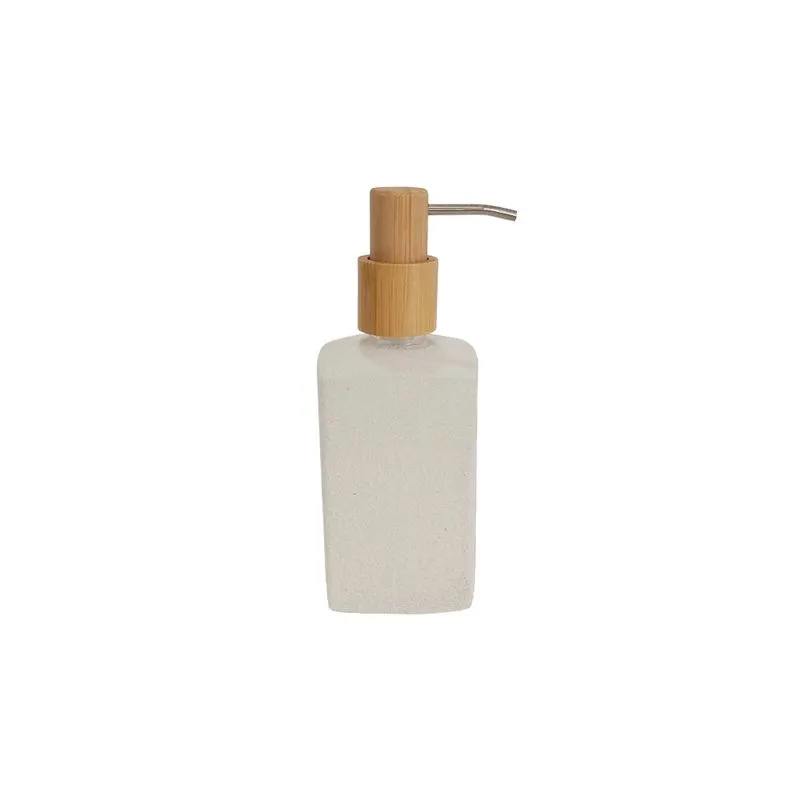 PORTA SABONETE EM VIDRO BRANCO COM DISPENSER EM MADEIRA NATURAL