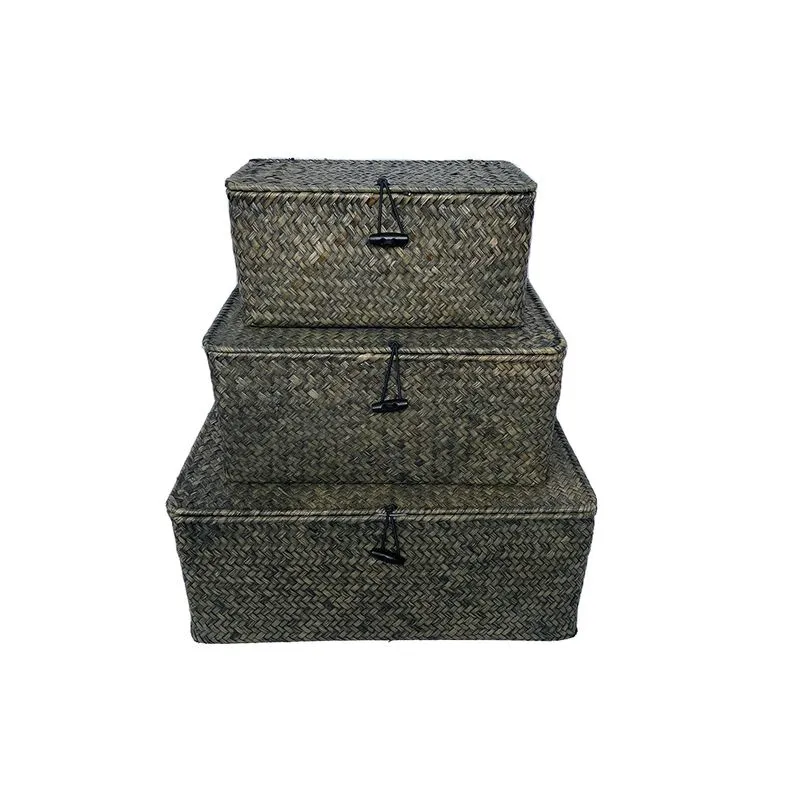 CONJUNTO DE CESTAS EM FIBRA VEGETAL VERDE 3PECAS