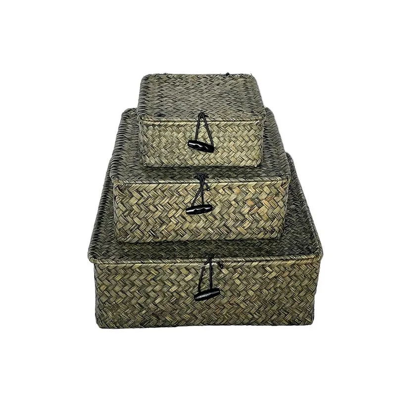 CONJUNTO DE CESTAS EM FIBRA VEGETAL VERDE 3PECAS