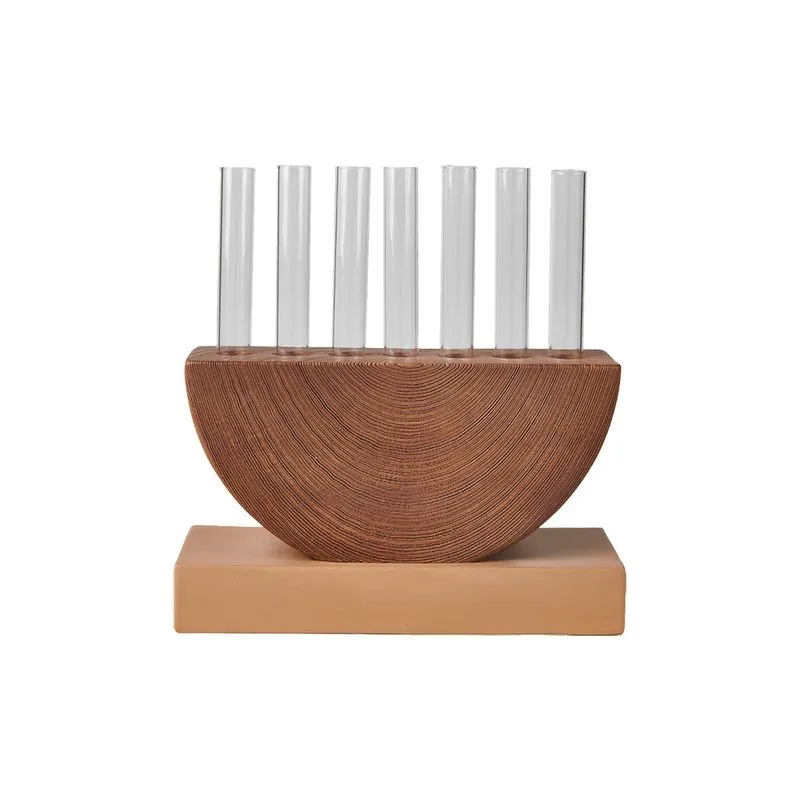 PECA DECORATIVA COM TUBOS EM VIDRO E RESINA MARROM