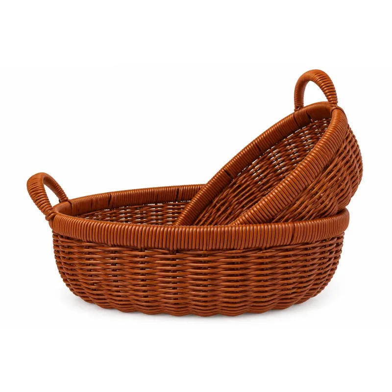 Conjunto de Cestas em Fibra Sintética Marrom Oval