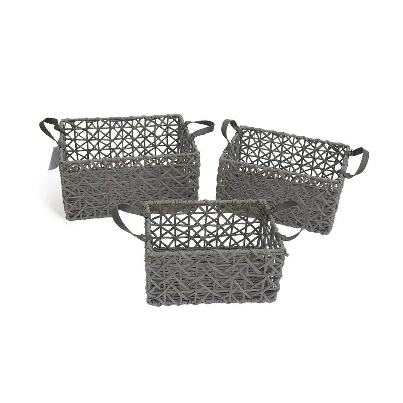 CONJUNTO DE CESTOS EM PAPEL TRANCADO CINZA 3PECAS