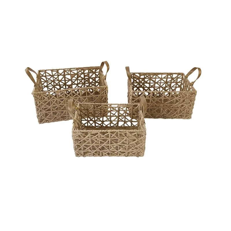 CONJUNTO DE CESTOS EM PAPEL TRANCADO BEGE 3PECAS