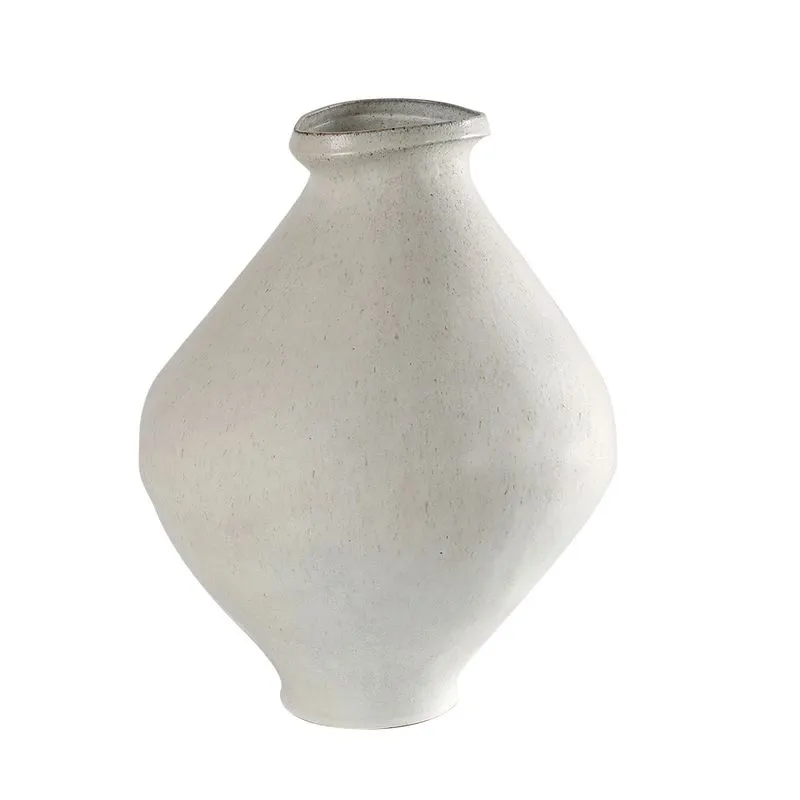 VASO DECORATIVO EM CERÂMICA BRANCO COM DETALHES BEGE