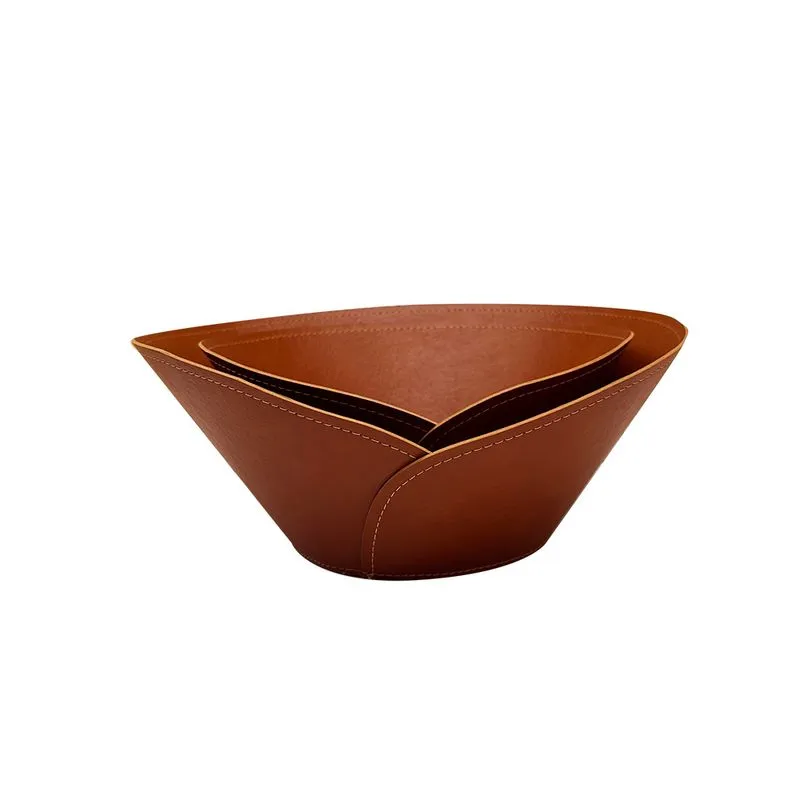 CONJUNTO DE CENTRO DE MESA EM COURO SINTETICO MARROM 2PECAS