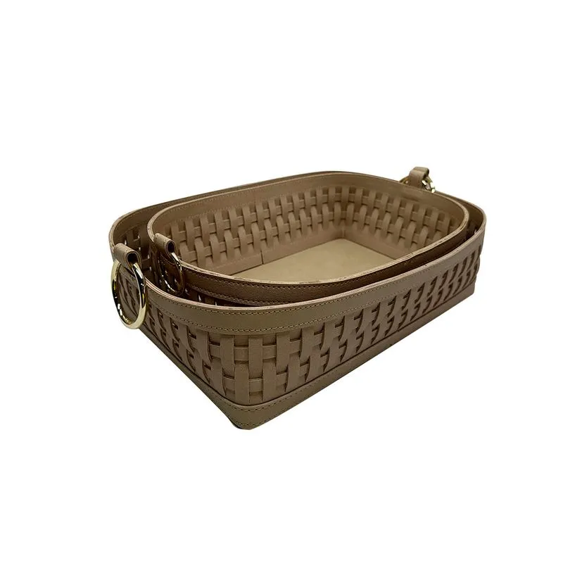 CONJUNTO DE CESTOS EM COURO SINTETICO BEGE ALCA PRATA 2PECAS