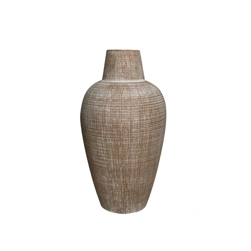 VASO DECORATIVO EM CERAMICA TEXTURIZADO MARROM E BRANCO