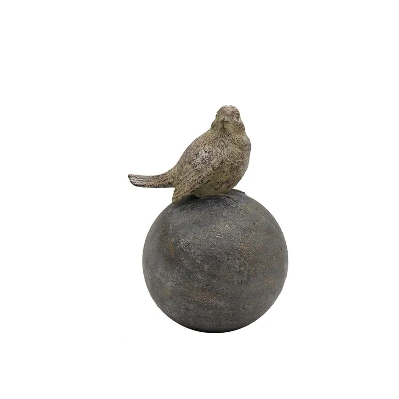 PASSARO NA ESFERA DECORATIVO EM RESINA CINZA