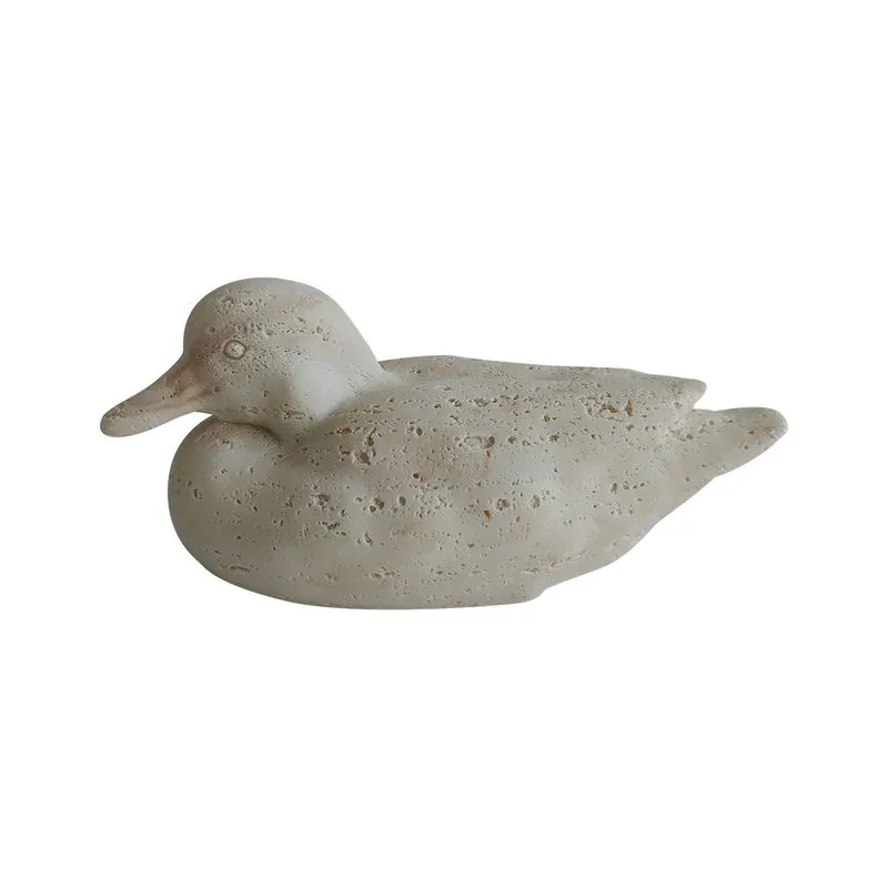 PATO DECORATIVO EM RESINA BEGE TEXTURIZADO