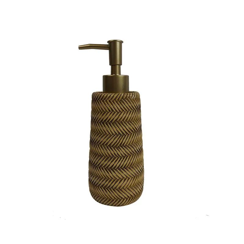 PORTA SABONETE LIQUIDO EM RESINA DOURADO E BEGE TRAMADO