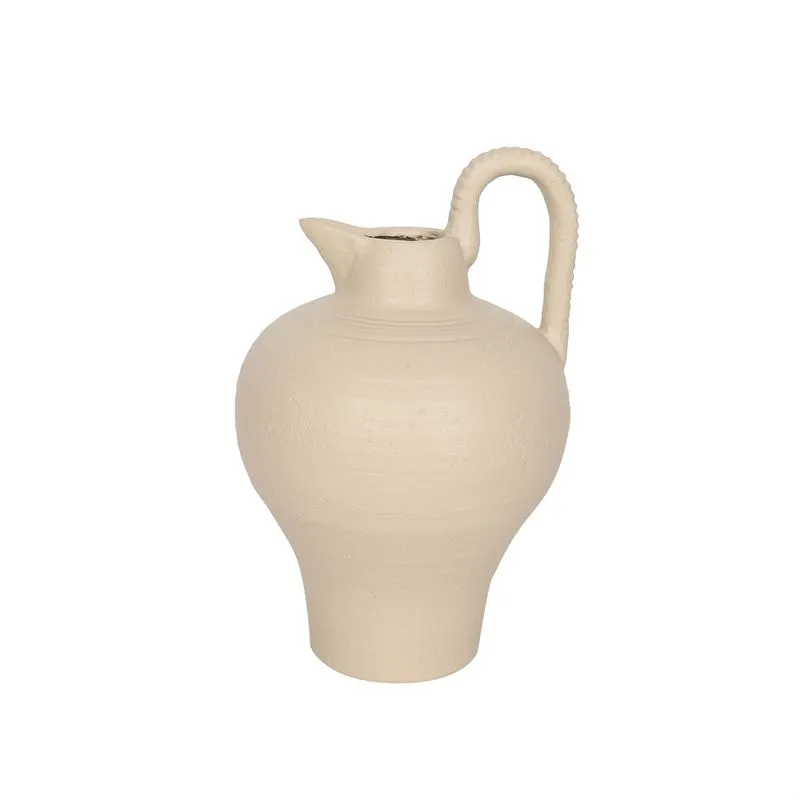VASO DECORATIVO COM ALCA EM CERAMICA BEGE