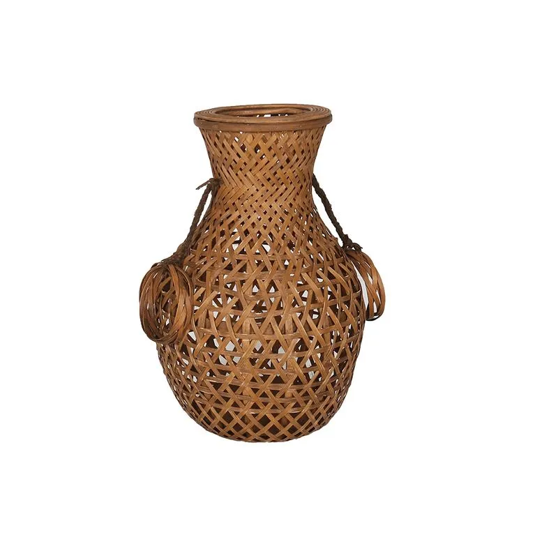 VASO DECORATIVO TRAMADO EM BAMBU MARROM DETALHE ALCA EM CORDA