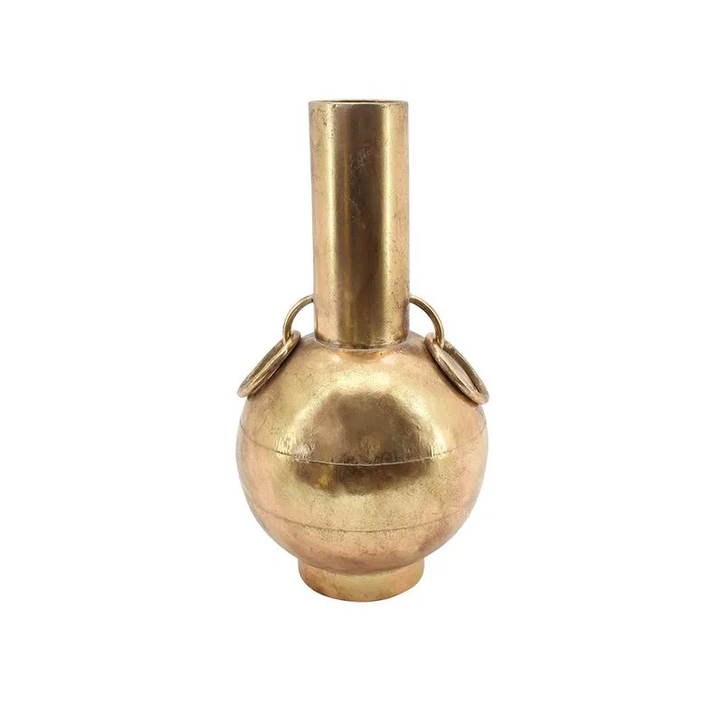 VASO DECORATIVO COM ALCA EM METAL DOURADO