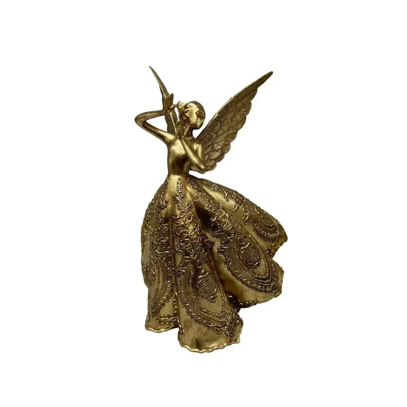 Adorno Decorativo Resina Natal Anjo Dourado 25,2x21,8x38,6cm