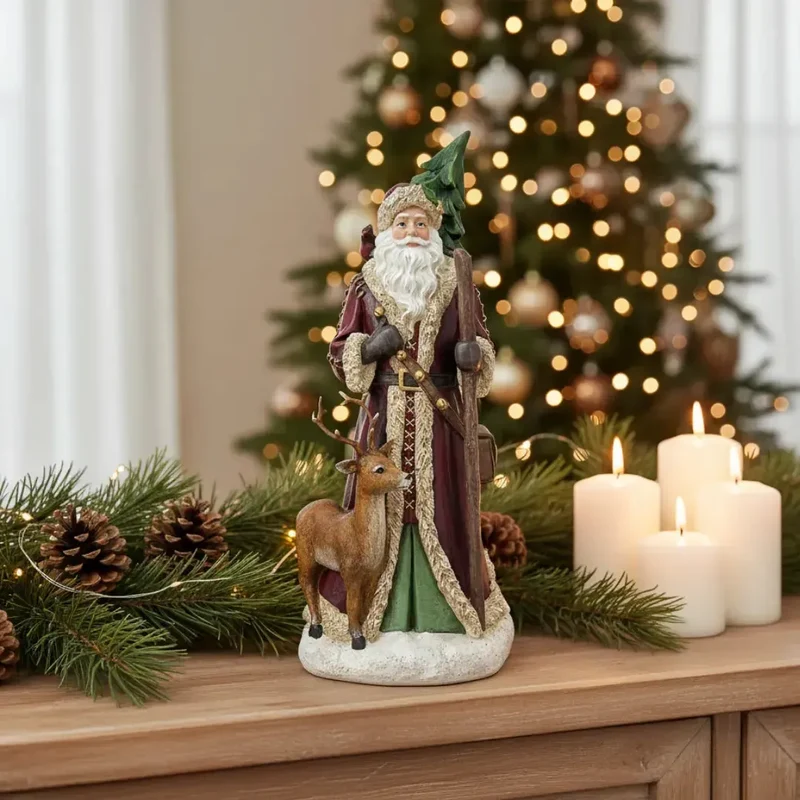 Adorno Decorativo Natal Resina Papai Noel Rena Marrom / Dourado
