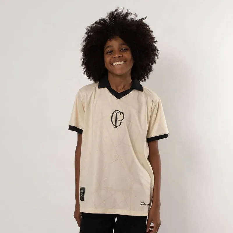 Camiseta Polo Juvenil Corinthians 115 anos Surf Center 10 / Bege