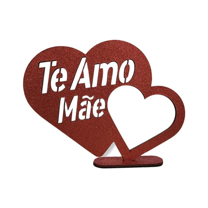 Coração Mãe Te Amo Mdf Com Glitter.
