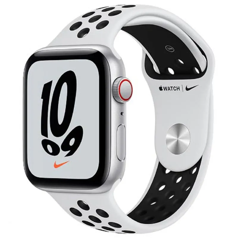 Apple Watch Nike SE (GPS + Cellular, 44mm) Caixa de Alumínio Cinza-Espacial Pulseira Cinza/Preto