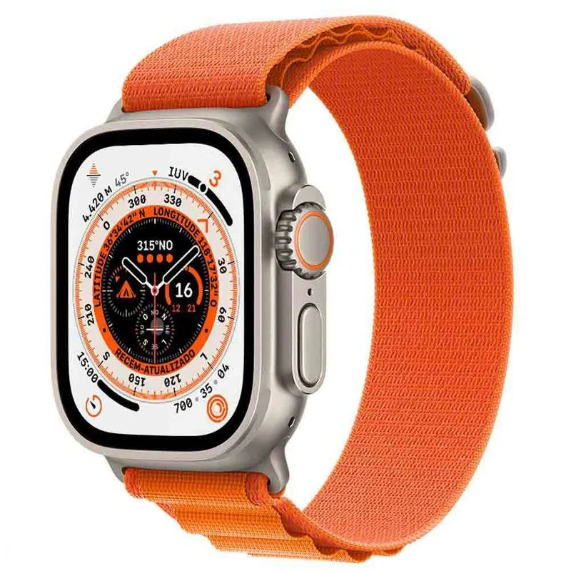 Apple Watch Ultra (GPS + Cellular 49mm) Caixa de Titânio, Pulseira Loop Alpina Laranja P