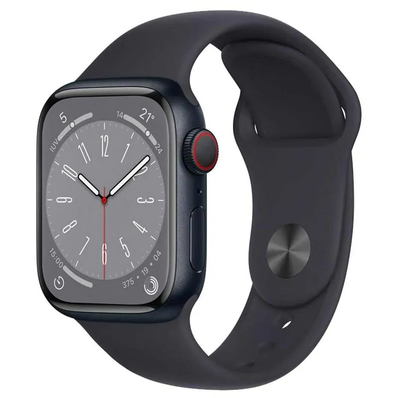 Apple Watch Series 8 (GPS + Cellular 41 mm) Caixa de Alumínio Meia-noite, Pulseira Esportiva Meia-noite