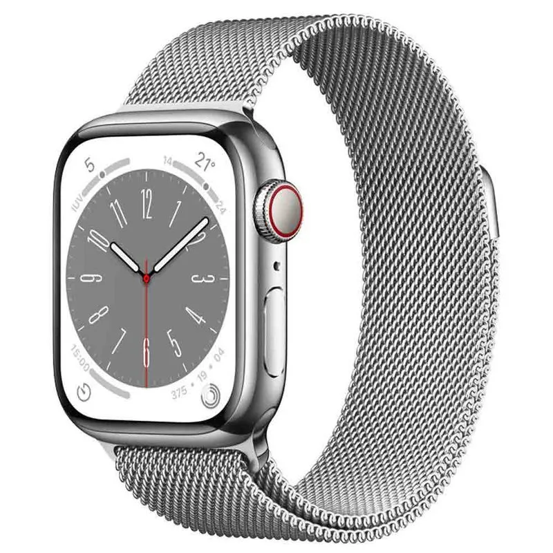 Apple Watch Series 8 (GPS + Cellular 41 mm) Caixa de Aço Inoxidável Prateada, Pulseira Estilo Milanês Prateada