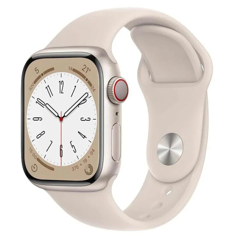 Apple Watch Series 8 (GPS + Cellular 41 mm) Caixa de Aço Inoxidável Dourada, Pulseira Esportiva Estelar