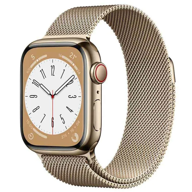 Apple Watch Series 8 (GPS + Cellular 41 mm) Caixa de Aço Inoxidável Dourada, Pulseira Estilo Milanês Dourada