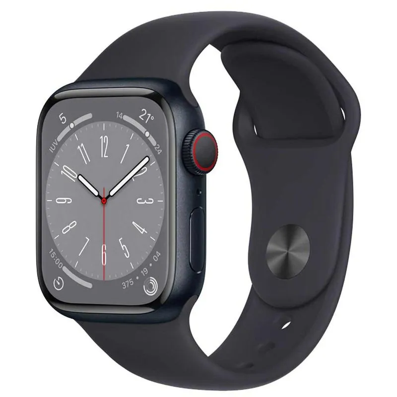 Apple Watch Series 8 (GPS + Cellular 41 mm) Caixa de Aço Inoxidável Grafite, Pulseira Esportiva Meia-noite