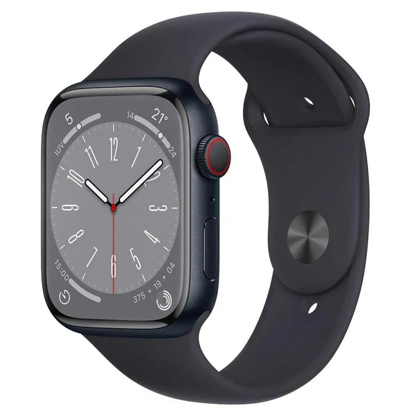 Apple Watch Series 8 (GPS + Cellular 45 mm) Caixa de Alumínio Meia-noite, Pulseira Esportiva Meia-noite