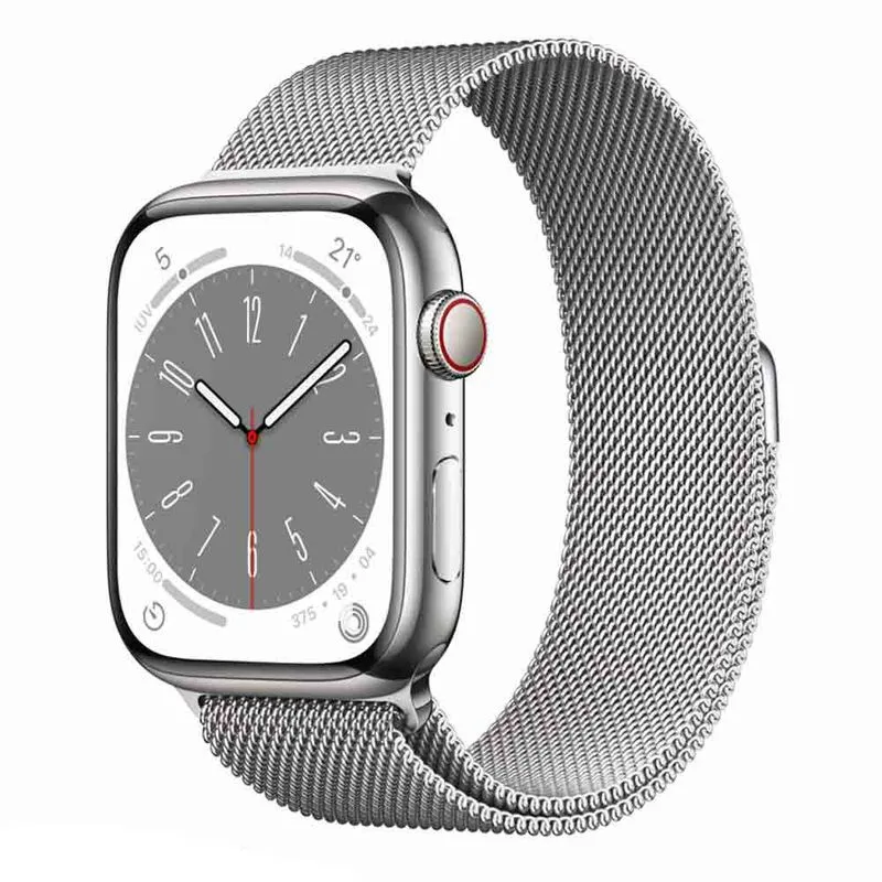 Apple Watch Series 8 (GPS + Cellular 45 mm) Caixa de Aço Inoxidável Prateada, Pulseira Estilo Milanês Prateada