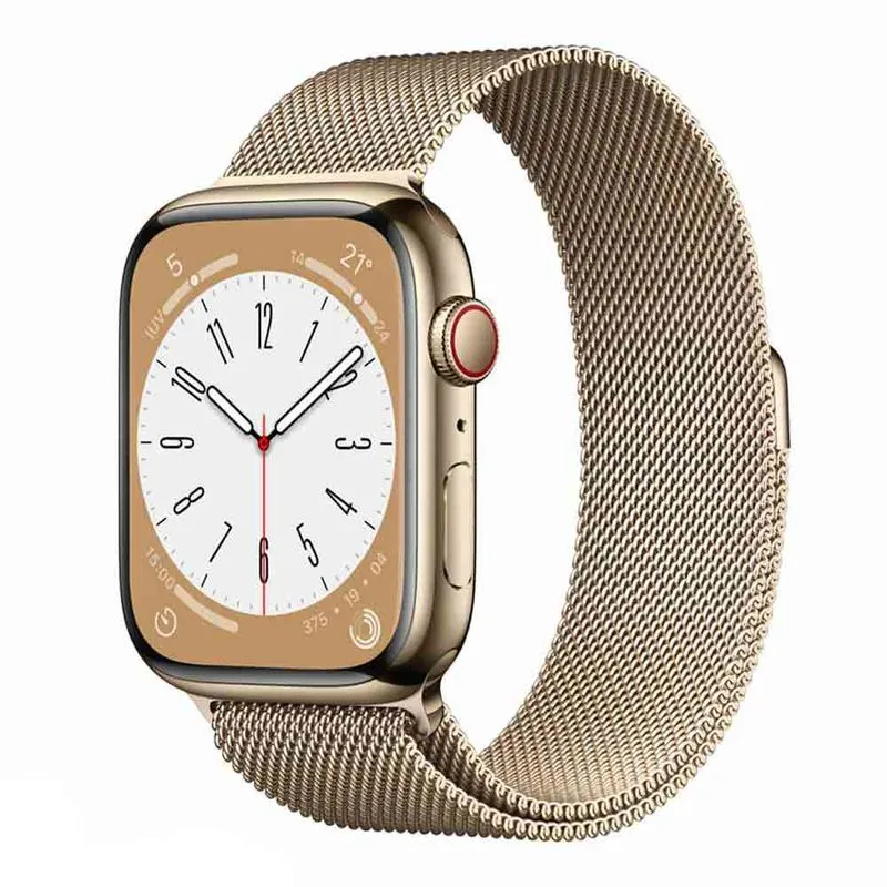 Apple Watch Series 8 (GPS + Cellular 45 mm) Caixa de Aço Inoxidável Dourada, Pulseira Estilo Milanês Dourada