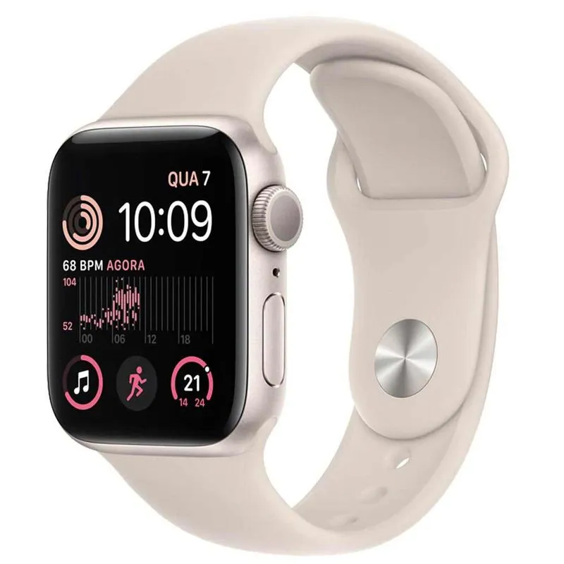 Apple Watch SE (GPS 40 mm) Caixa Branco de Alumínio com Pulseira Esportiva Branca