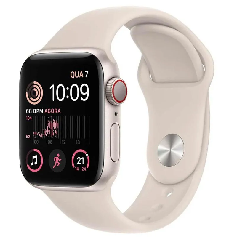 Apple Watch SE (GPS+Cellular 40 mm) Caixa Prateada de Alumínio com Pulseira Esportiva Branca