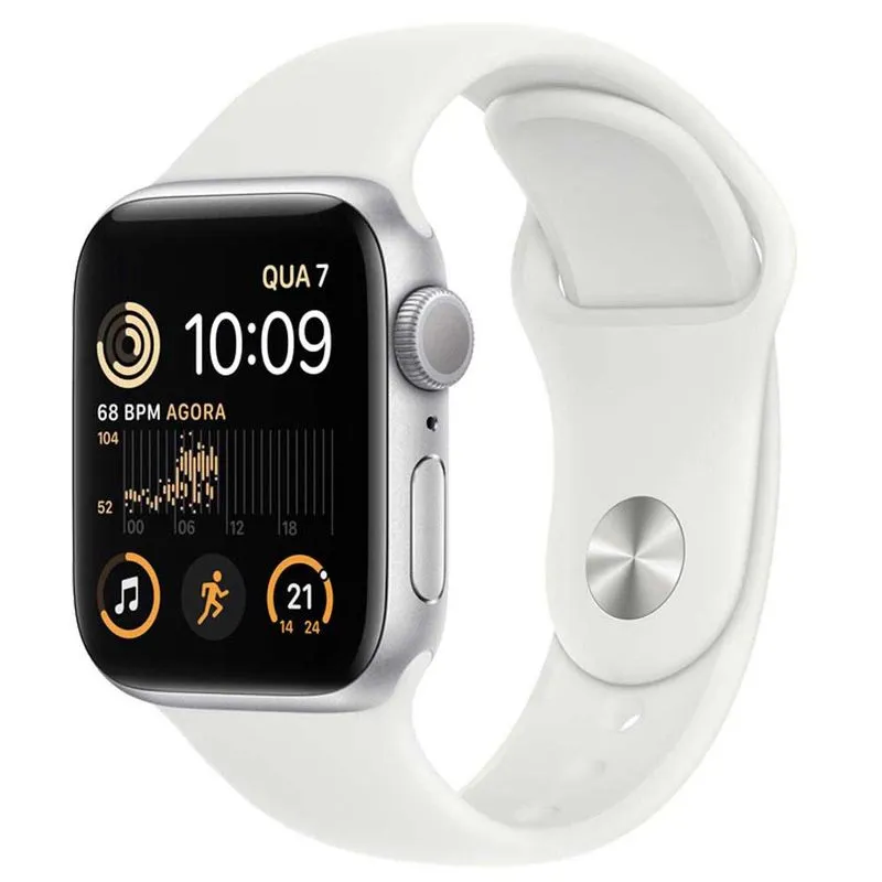 Apple Watch SE (GPS+Cellular 44 mm) Caixa Branco de Alumínio com Pulseira Esportiva Branca