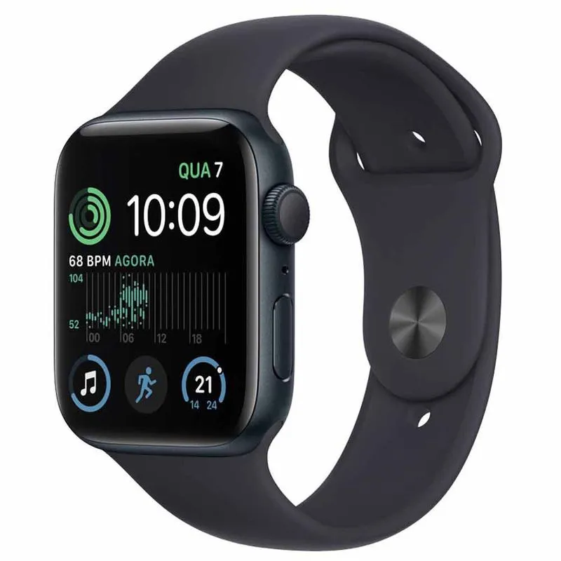 Apple Watch SE (GPS+Cellular 44 mm) Caixa Preto de Alumínio com Pulseira Esportiva Preto