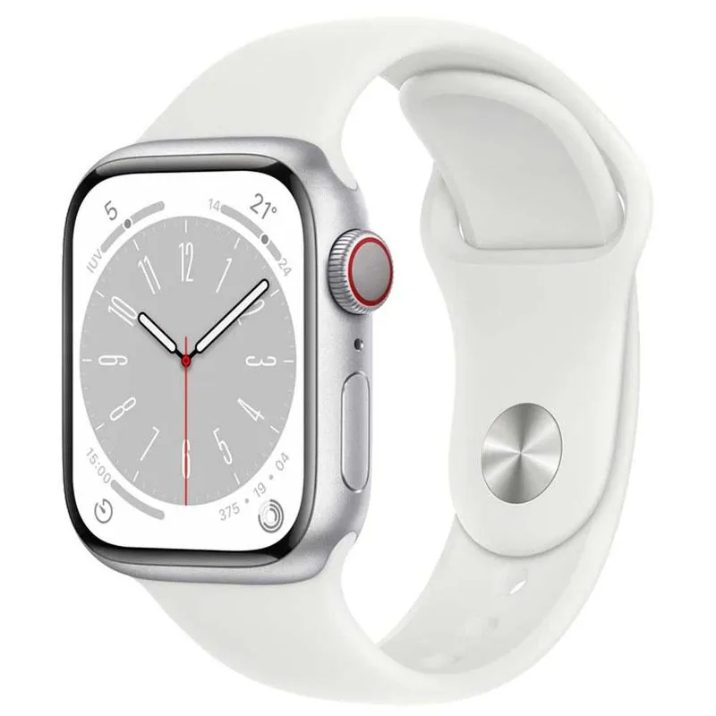 Apple Watch Series 8 (GPS 41 mm) Caixa Prateada de Alumínio com Pulseira Esportiva Branca
