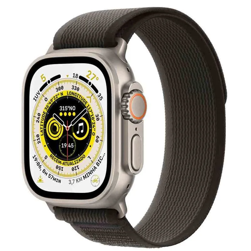 Apple Watch Ultra (GPS+Cellular 49mm) Caixa de Titânio com Pulseira Loop Trail Preta e Cinza P/M