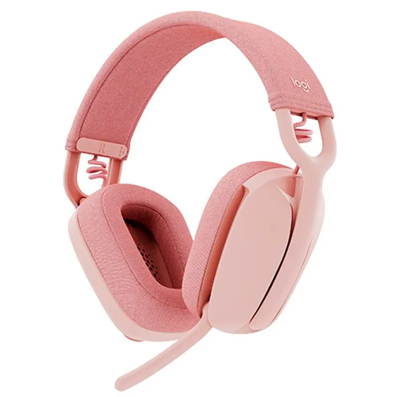Headset Sem Fio Logitech Zone Vibe 100 Com Microfone Flip-to-Mute, Cancelamento de Ruído e Conexão Bluetooth - Rosa