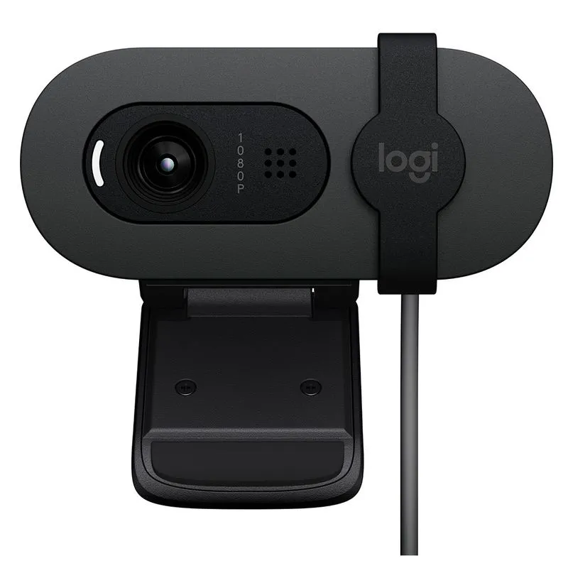 Webcam FullHD Logitech Brio 100 com Microfone Integrado, Proteção de Privacidade, Correção Luz, USB-C - Grafite