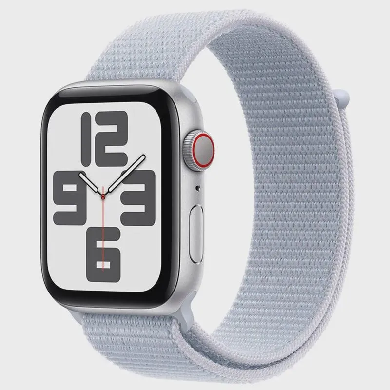 Apple Watch se (gps + Cellular 44mm) Caixa Prateada de Alumínio com Pulseira Loop Esportiva Nuvem Azul