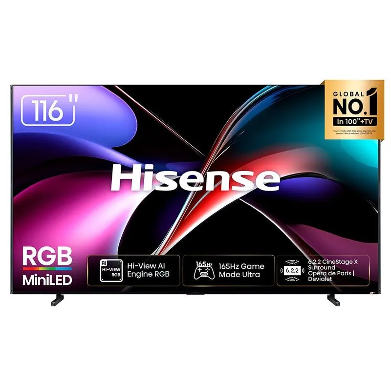 Smart TV 4K Hisense RGB Mini LED 116” Polegadas, HDR10+, 165Hz e Wi-Fi - 116UX
